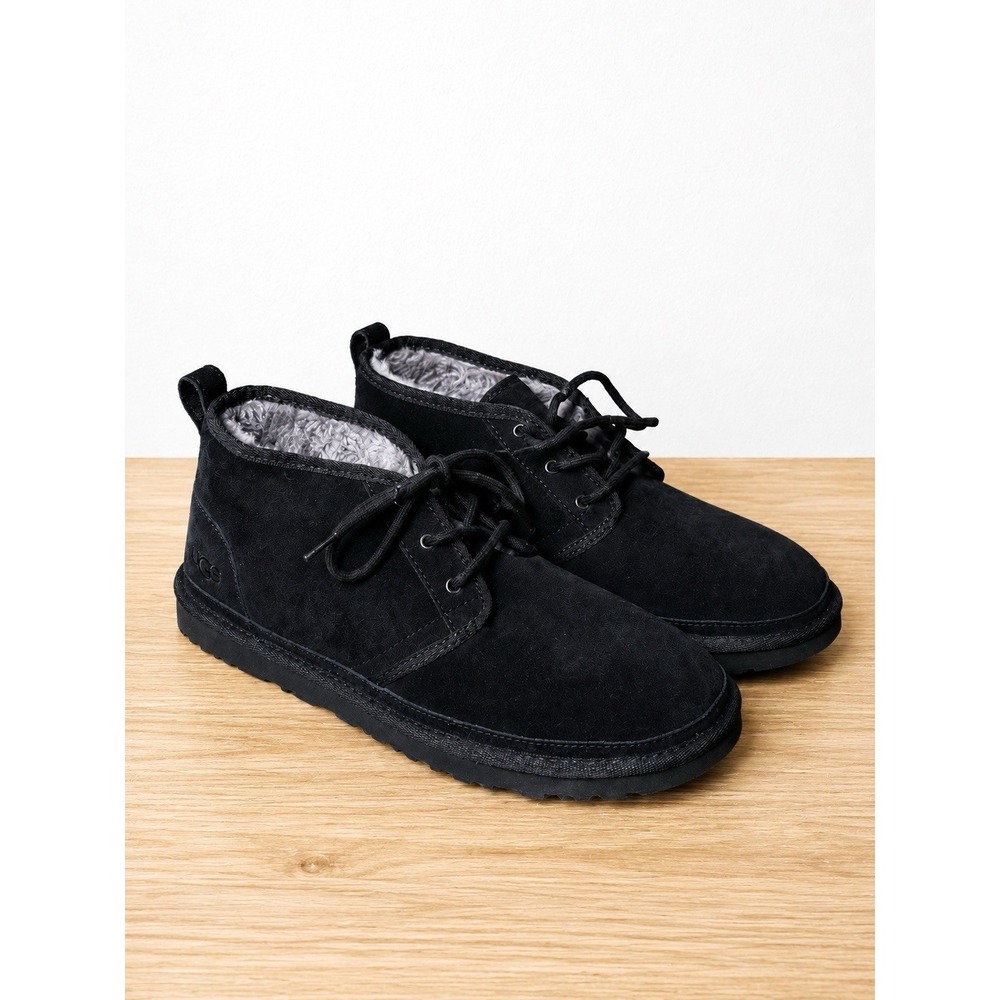 UGG Neumel Chukka Boots Black Suede Sheepskin Lined Men's US 12 EU 45 Lace Up
